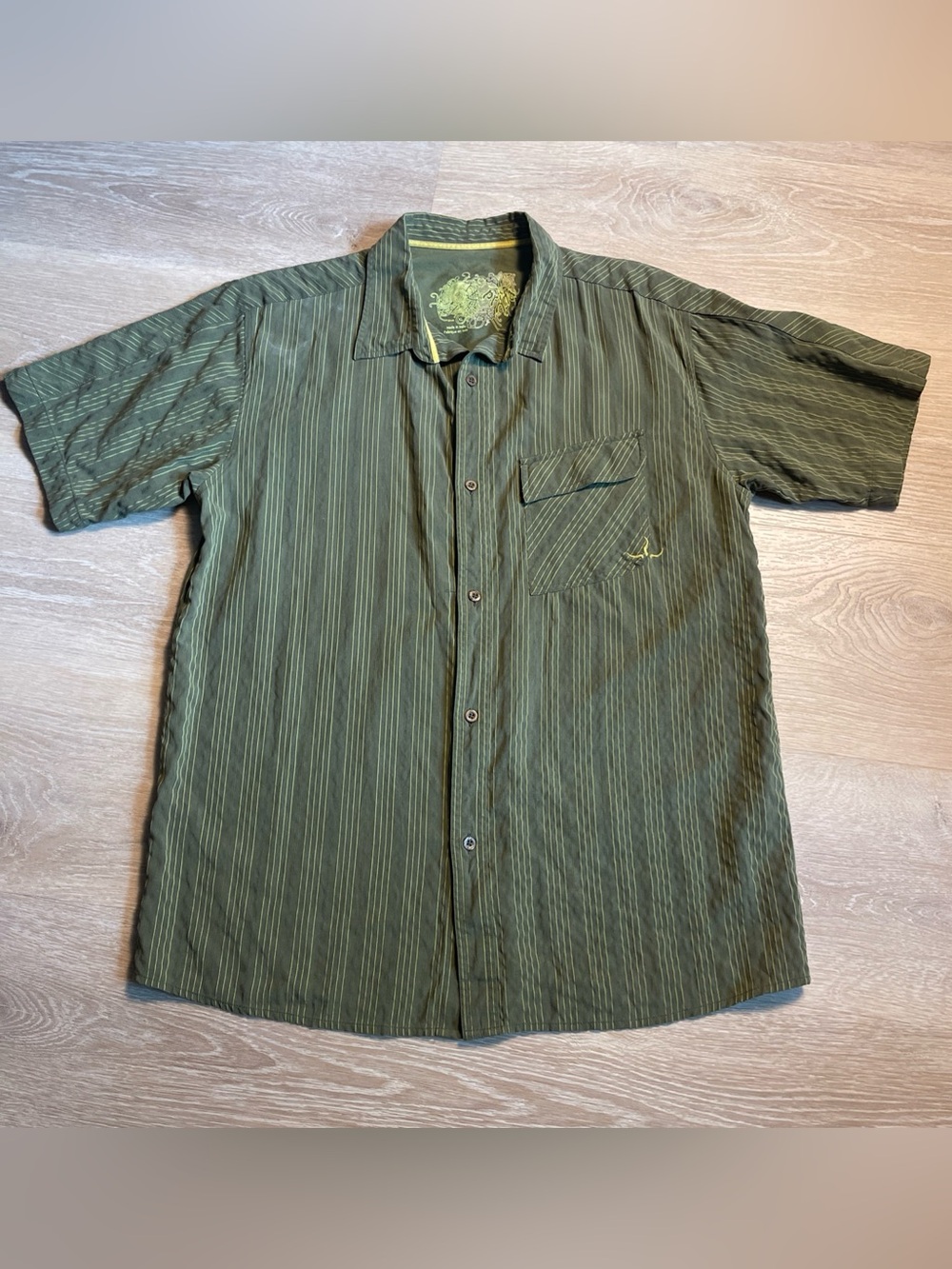 PRANA Breathe Green Striped Button Up Short Sleeve Shirt Summer Sun Resort Vacay